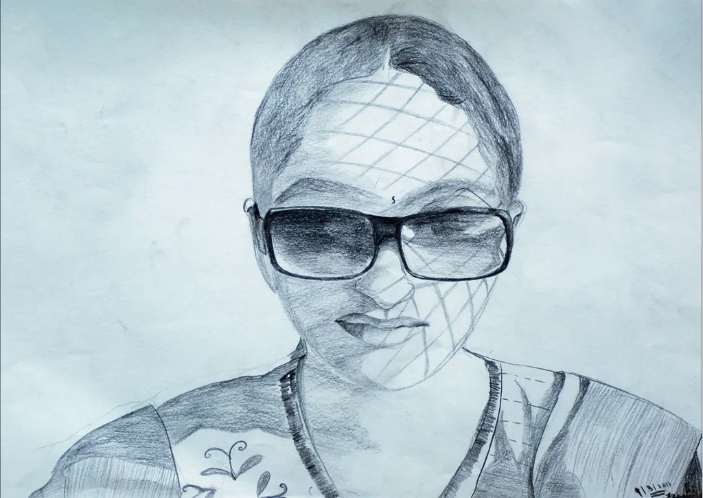 Self-Portrait in Sunglasses, a Pencil Study, Graphite on paper