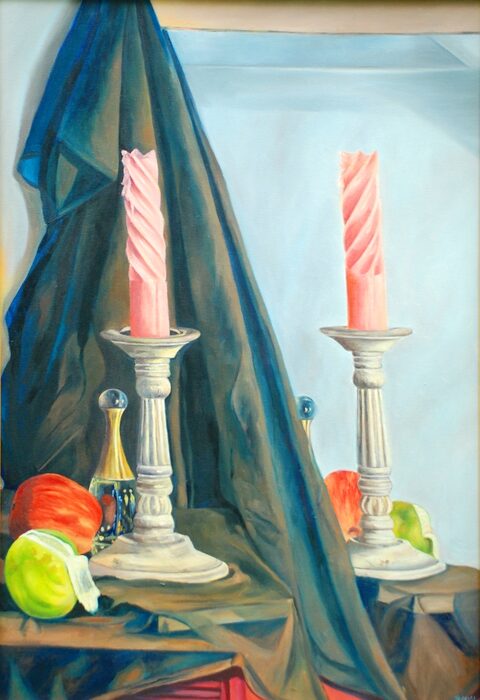 Pink Spiral Candles, Oil on canvas