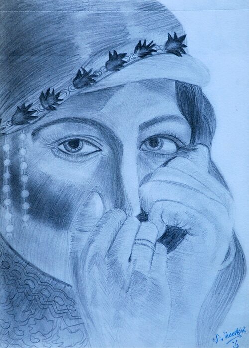 Woman Veiling Her Face, Pencil on paper