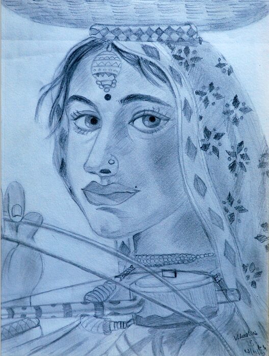 Bride with Nose Ring, Pencil on paper