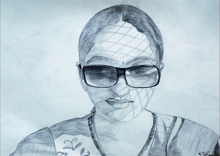 Self-Portrait in Sunglasses, a Pencil Study, Graphite on paper
