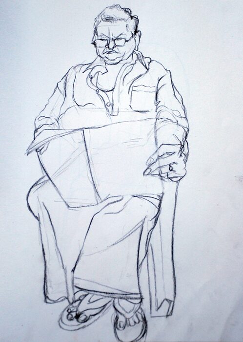 Man Reading a Newspaper, Pencil on paper