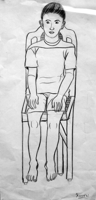 Seated Child in a Chair, Pencil on paper