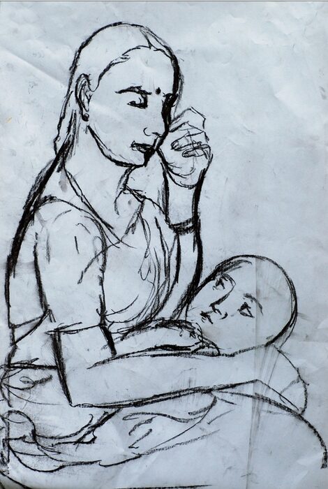 Mother and Child, Charcoal on paper