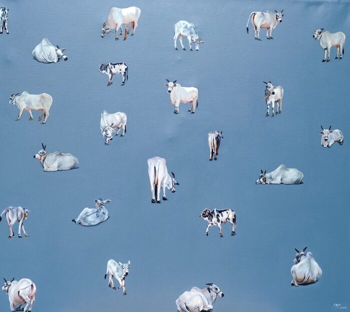 Herd on a Blue Plain, Oil and acrylic on canvas