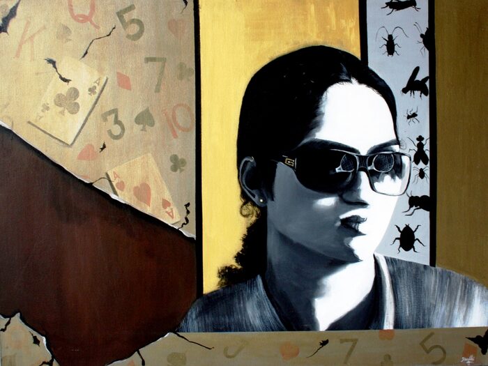 Self-Portrait in Sunglasses with Playing Cards