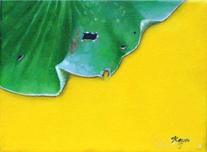 Leaf on Yellow, Oil and acrylic on canvas